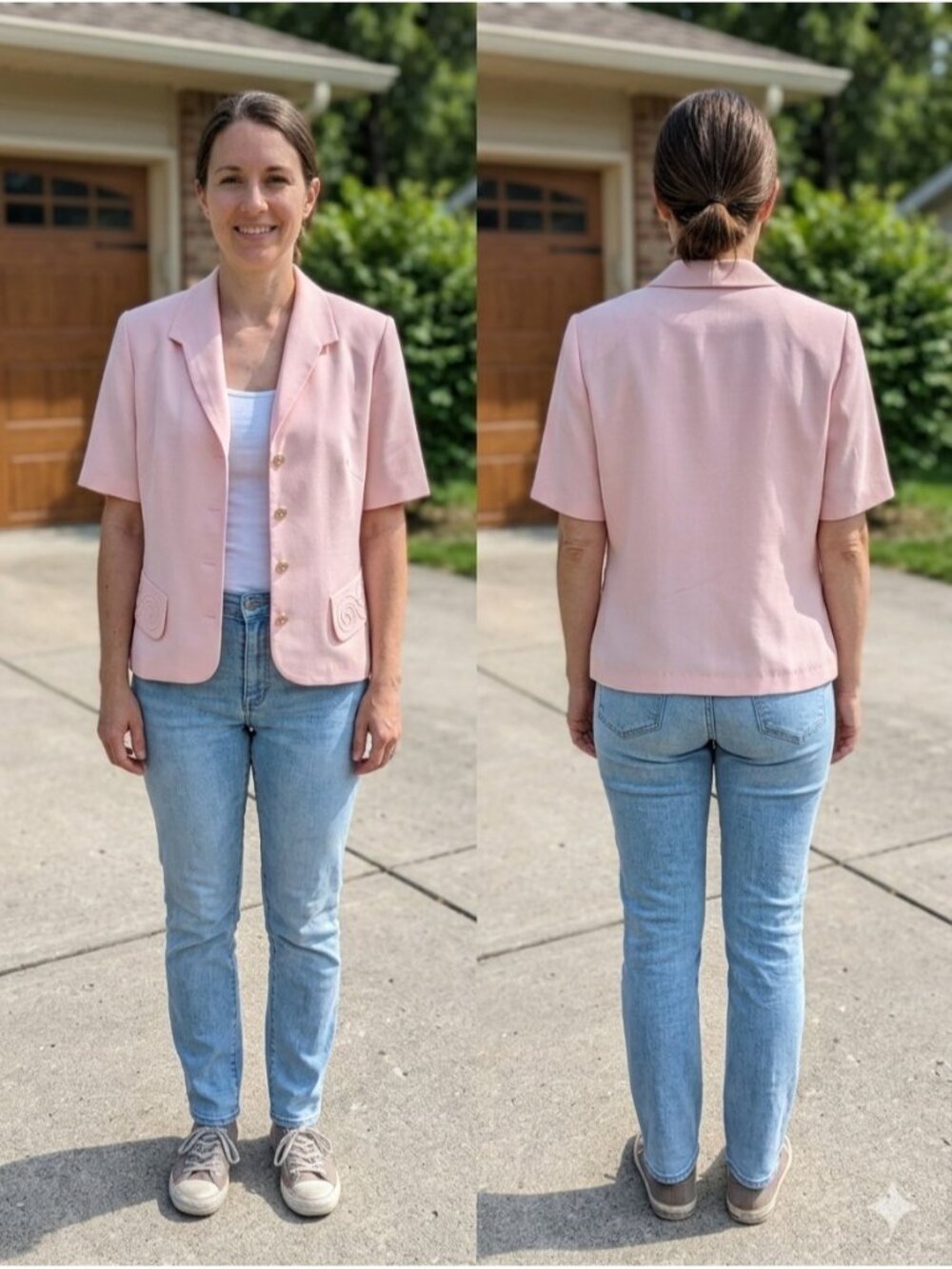 Leslie Belle Pink Blazer Jacket Short Sleeve Top Vintage 80s 90s Poly Size 8